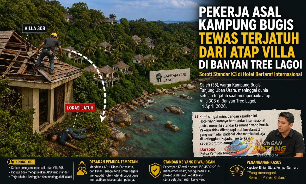 Pekerja Asal Kampung Bugis Tewas Terjatuh dari Atap Villa, Soroti Standar K3 di Banyan Tree Lagoi 1001214689